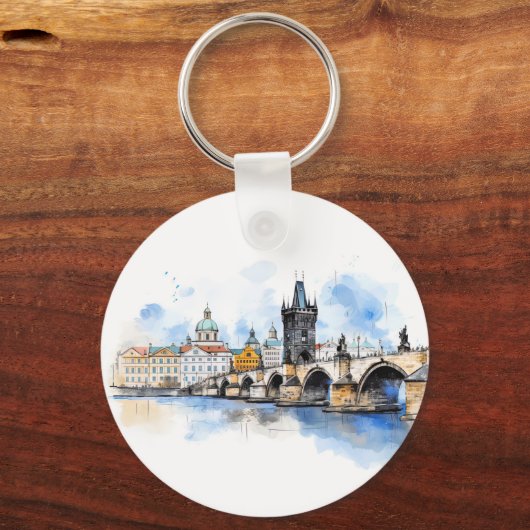 Altes Prag, Karlsbrücke Wasserfarbe Schlüsselanhänger (Rückseite)