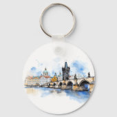 Altes Prag, Karlsbrücke Wasserfarbe Schlüsselanhänger (Rückseite)