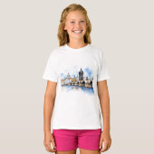 Altes Prag, Karlsbrücke Wasserfarbe T-Shirt (Vorne ganz)
