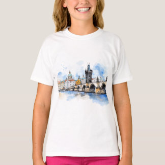 Altes Prag, Karlsbrücke Wasserfarbe T-Shirt