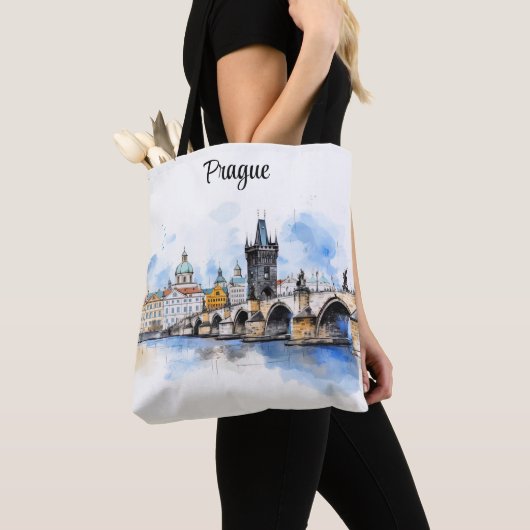 Altes Prag, Karlsbrücke Wasserfarbe Tasche (Von Nahem)