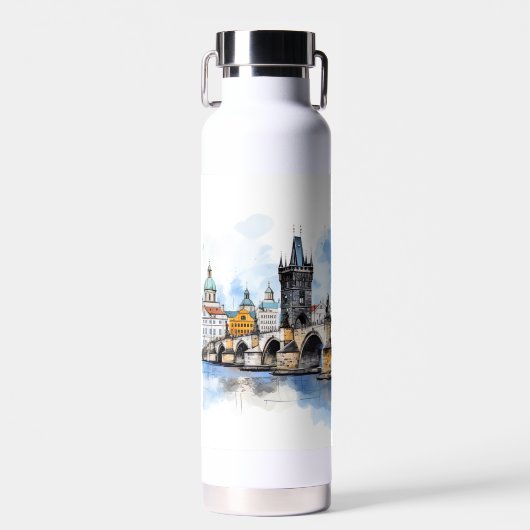 Altes Prag, Karlsbrücke Wasserfarbe Trinkflasche (Vorne)