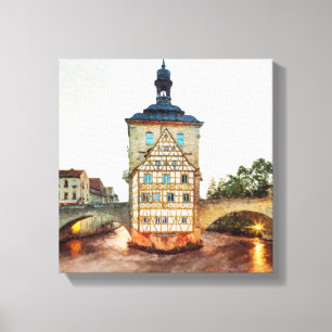 Altes Rathaus und die Obere Brücke in Bamberg Leinwanddruck