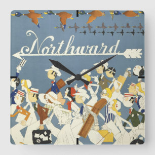 Altes Reiseplakat für die New Haven R.R. Quadratische Wanduhr