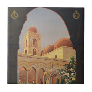 Altes Reiseplakat für Palermo, Italien. Fliese