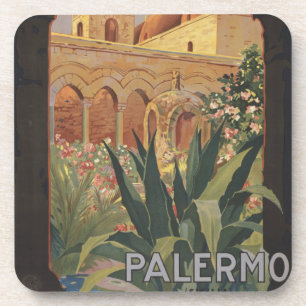 Altes Reiseplakat für Palermo, Italien. Getränkeuntersetzer