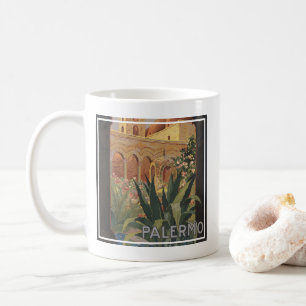 Altes Reiseplakat für Palermo, Italien. Kaffeetasse