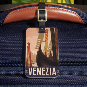 Altes Reiseplakat mit einem Kanal in Venedig Gepäckanhänger