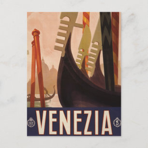 Altes Reiseplakat mit einem Kanal in Venedig Postkarte