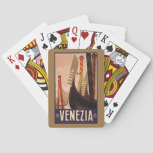 Altes Reiseplakat mit einem Kanal in Venedig Spielkarten