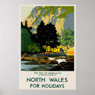 Altes Reiseplakat Nordwales Aberglaslyn Poster
