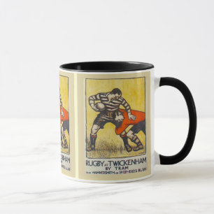 Altes Reiseplakat, Rugby in Twickenham mit der Str Tasse