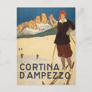 Altes Reiseplakat von Cortina D'ampezzo, Italien Postkarte