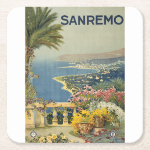 Altes Reiseplakat von San Remo von einer Terrasse Rechteckiger Pappuntersetzer