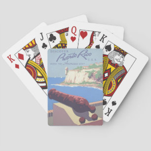Altes Reiseplakat zur Förderung von Puerto Rico Spielkarten