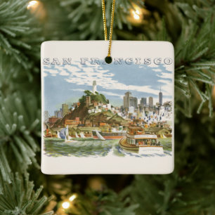 Altes Reiseposter für die San Francisco Bay mit Fe Keramikornament