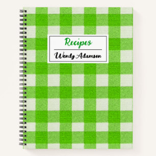 Altes Retro-Kochbuch. Grüne Gingham-Karozeichnun Notizblock