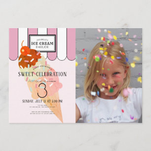 Altes, rosa Ice Cream Parlor Foto Geburtstag Einladung