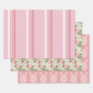 Altes rosa Osterfest Geschenkpapier Set