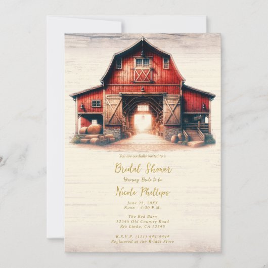 Altes Rotbarn Rustikales Brautparty Einladung (Vorderseite)