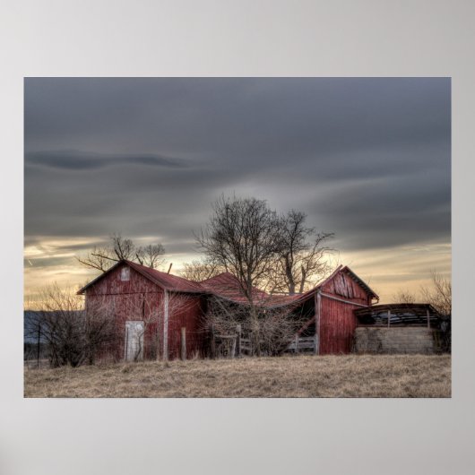 Altes Rotbarn Winterbaume HDR. Fotografie Poster (Vorne)
