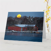 Altes rotes Holzboathouse und Mondgrüßkarte Karte (Gelbe Blume)