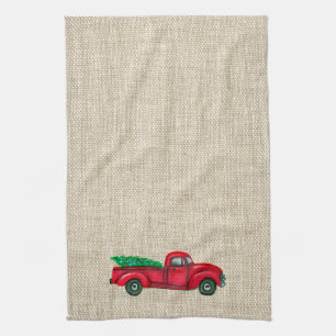 Altes rotes Lastwagen-Weihnachtsbaum-Küchentuch Geschirrtuch