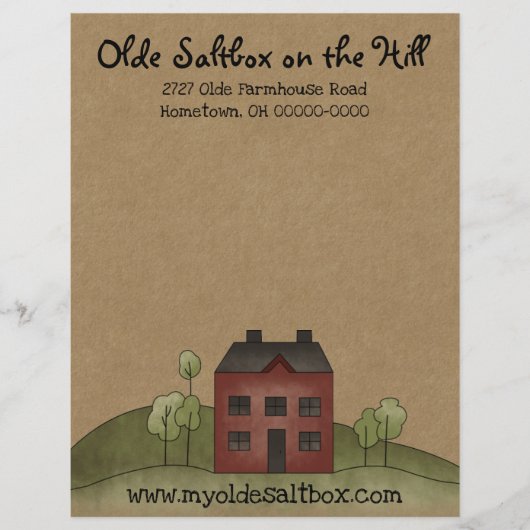 Altes Rotes Saltbox Primitive Briefkopf (Vorderseite)