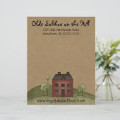 Altes Rotes Saltbox Primitive Briefkopf (Stehend Vorderseite)