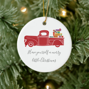 Altes rotes Weihnachts-LKW-Foto Keramik Ornament