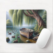 Altes Ruderboot getickt unter einem wilden Baum Mousepad (Mit Mouse)
