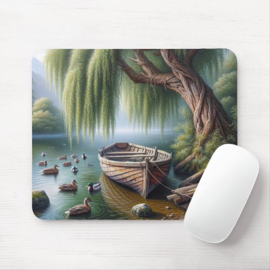 Altes Ruderboot getickt unter einem wilden Baum Mousepad (Mit Mouse)