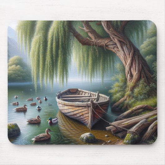 Altes Ruderboot getickt unter einem wilden Baum Mousepad (Vorne)