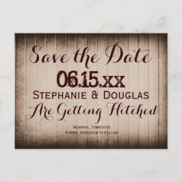 Altes rustikales Stallholz Save the Date Postkarte