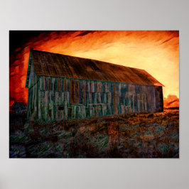 Altes rustikales Vintages Orangenbraun Sonnenunter Poster