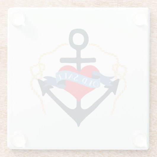 Altes Salz-Schiffs-Anker und Herz Glasuntersetzer (Rückseite)