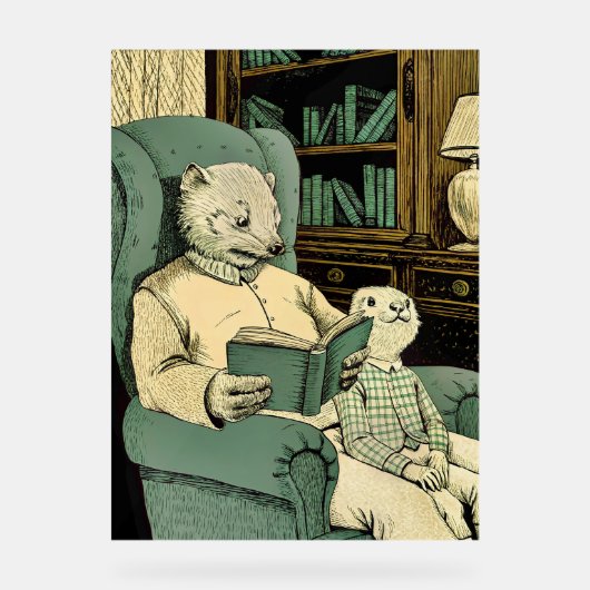 Altes Schaf las ein Buch an ein junges Schaf Acrylschild (Vorderseite)