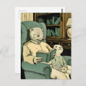 Altes Schaf las ein Buch an ein junges Schaf Postkarte (Vorne/Hinten)