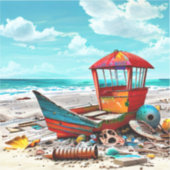 Altes Schiff auf einem Sandstrand verliert Aufkleber (Vorderseite)