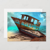 Altes Schiff auf einem verschollenen Sandstrand Postkarte (Vorne/Hinten)