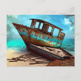 Altes Schiff auf einem verschollenen Sandstrand Postkarte