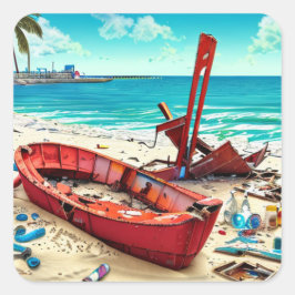 Altes Schiff, Flaschen und Wracks Quadratischer Aufkleber