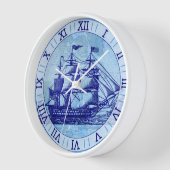 Altes Schiff und Karte Blue Nautical Sailing Wanduhr (Winkel)