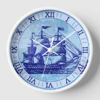 Altes Schiff und Karte Blue Nautical Sailing