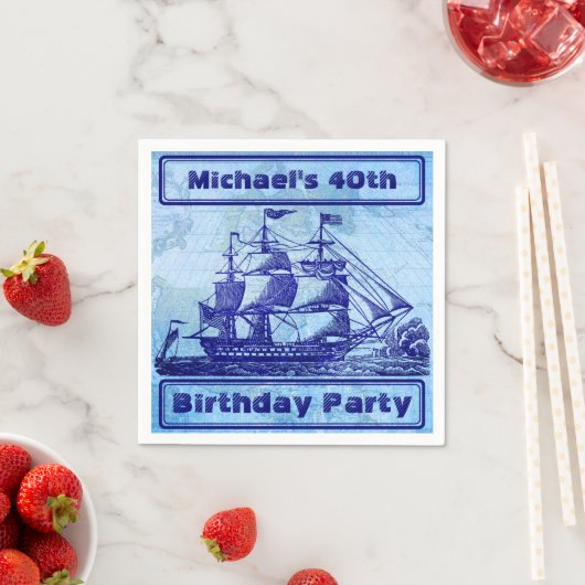 Altes Schiff und Map Blue Beach Party Serviette (Beispiel)