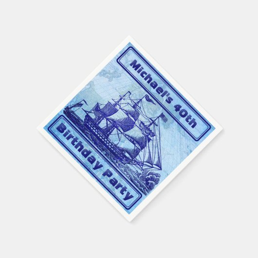 Altes Schiff und Map Blue Beach Party Serviette (Ecke)