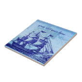 Altes Schiffs-und Karten-blaues Strand-Haus Fliese (Seite)