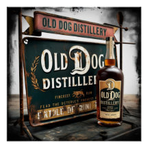 Altes Schild, das OLD DOG RUM bewirbt - Wandkunst