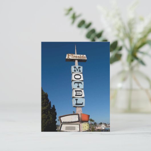 Altes Schild für Fireside Inn Motel, Santa Cruz, C Postkarte (Stehend Vorderseite)
