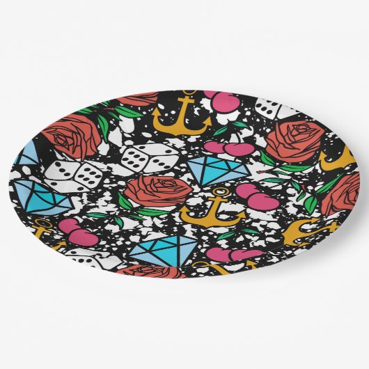 Altes Schulmuster Pappteller (Schrägansicht)